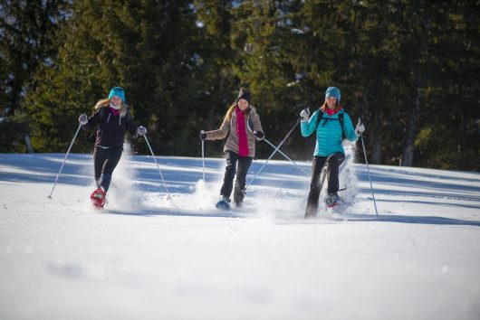 Raquette et neige fraiche entre amies au Col du Fanget