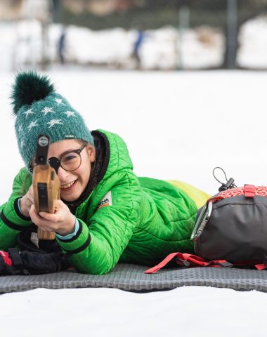 Animation biathlon sous la neige, le Fanget, Alpes de Haute Provence